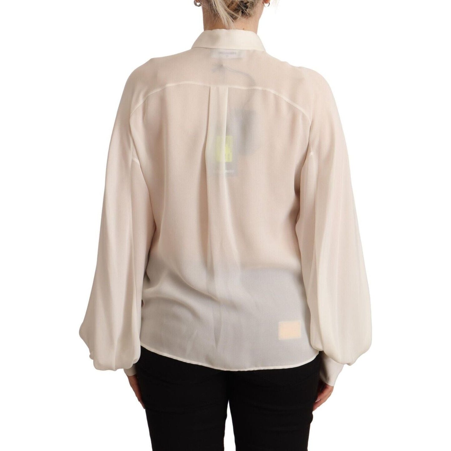 Dsquared² Off White Silk Long Sleeves Collared Blouse Top TSH7341 - 42
