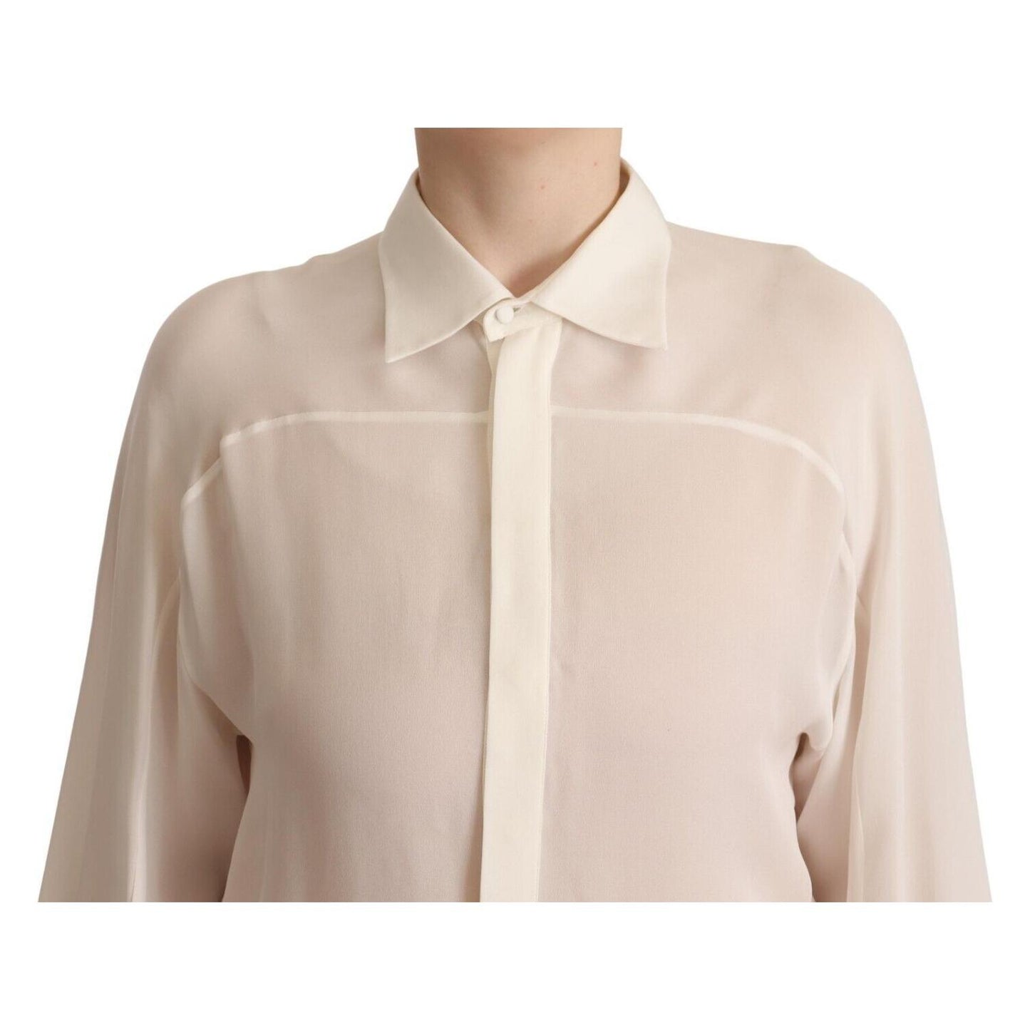 Dsquared² Off White Silk Long Sleeves Collared Blouse Top TSH7341 - 42