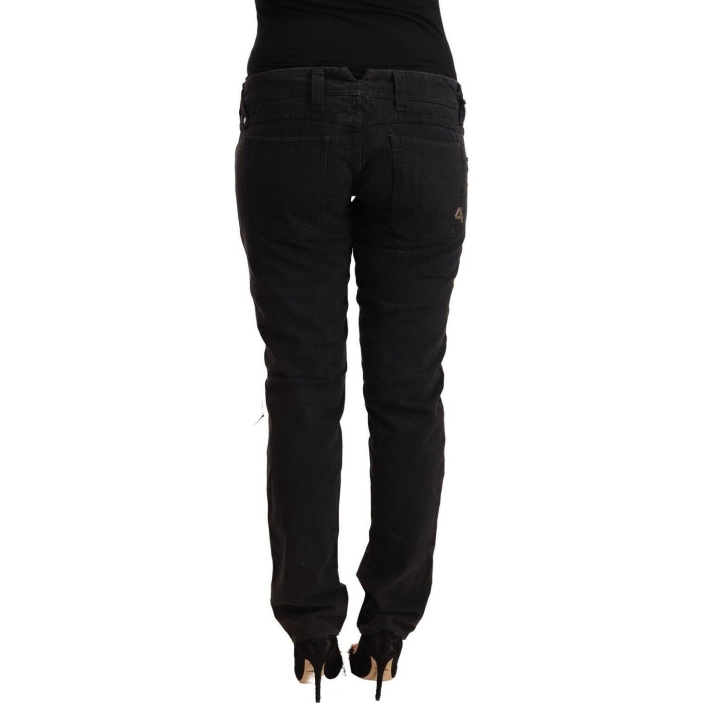 CYCLE Black Cotton Distressed Low Waist Slim Fit Denim Jeans