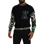 Dolce & Gabbana Black Green Cotton KING Star Crewneck Pullover Sweater TSH7987-XS