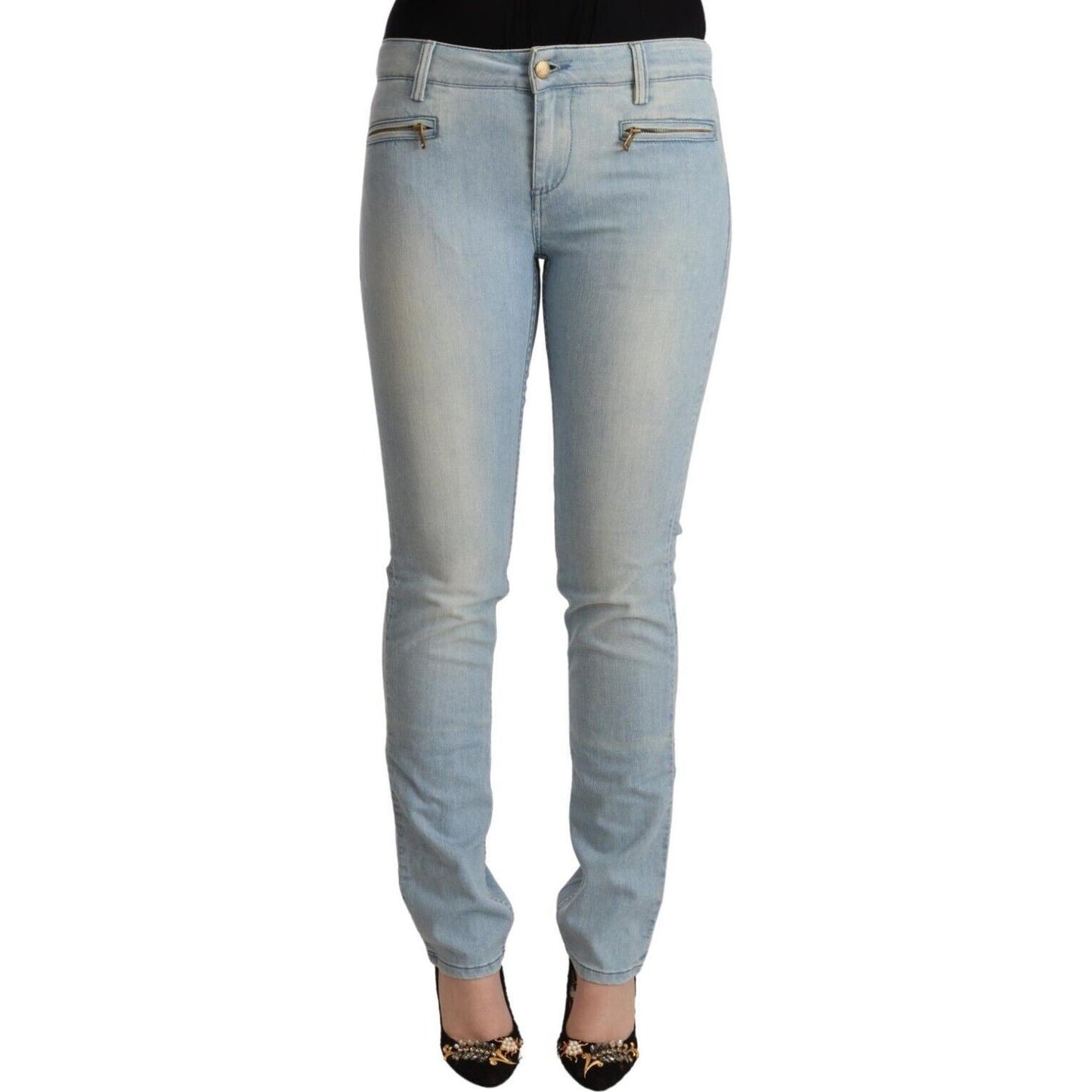 MILA SCHÖN Light Blue Cotton Mid Waist Slim Fit Denim Jeans PAN72436 - 26