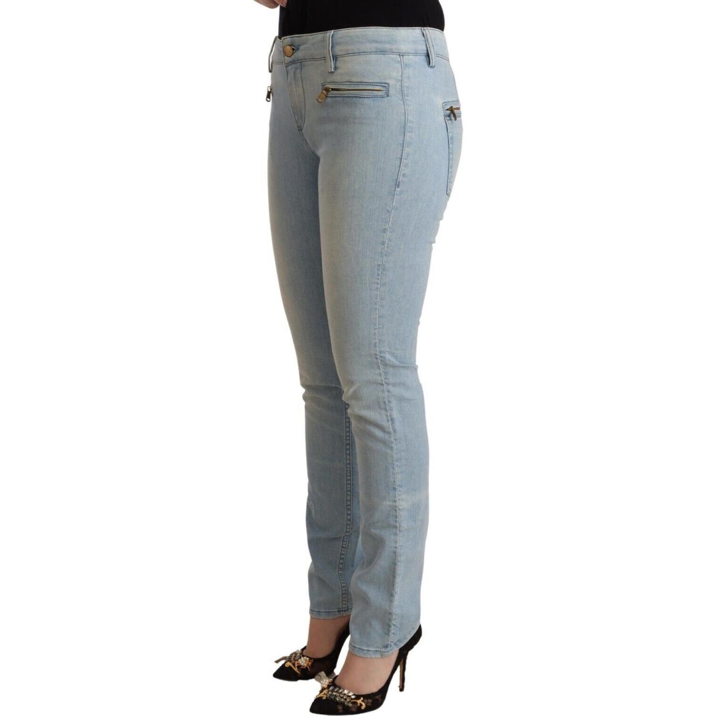 MILA SCHÖN Light Blue Cotton Mid Waist Slim Fit Denim Jeans PAN72436 - 26
