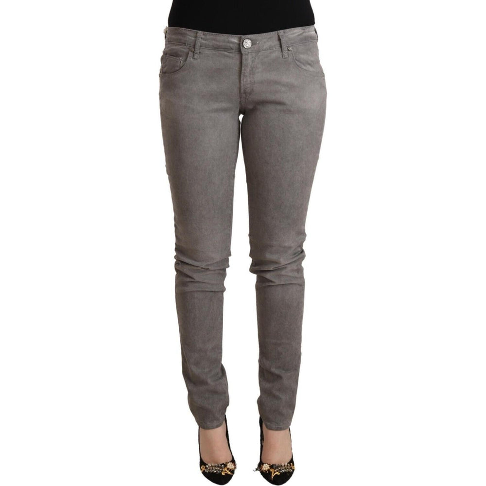 Acht Chic Gray Low Waist Skinny Cotton Jeans Acht Dim Gray