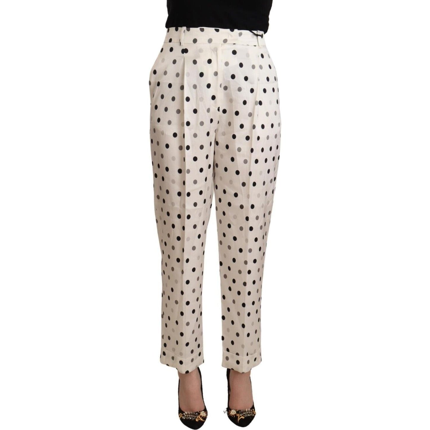 Ermanno Scervino White Polka Dotted High Waist Tapered Pants PAN72641 - 42