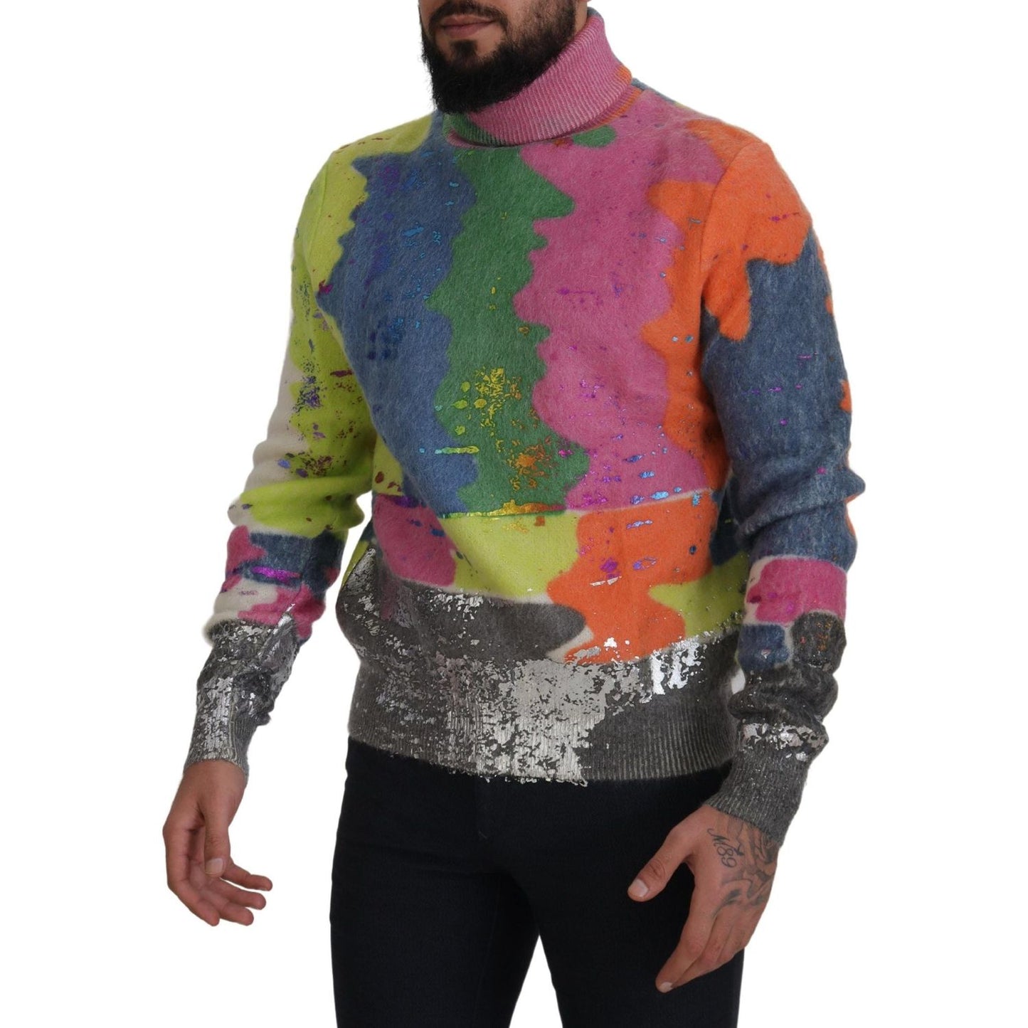 Dolce & Gabbana Multicolor Turtleneck Pullover Mohair Sweater TSH83071- 44