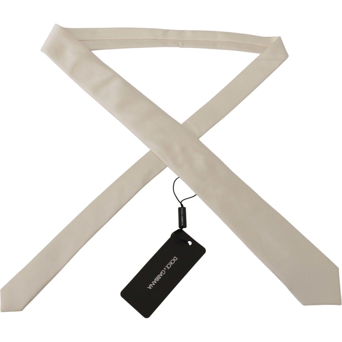Dolce & Gabbana Off-White 100% Silk Slim Adjustable Accessory Necktie KRA3155