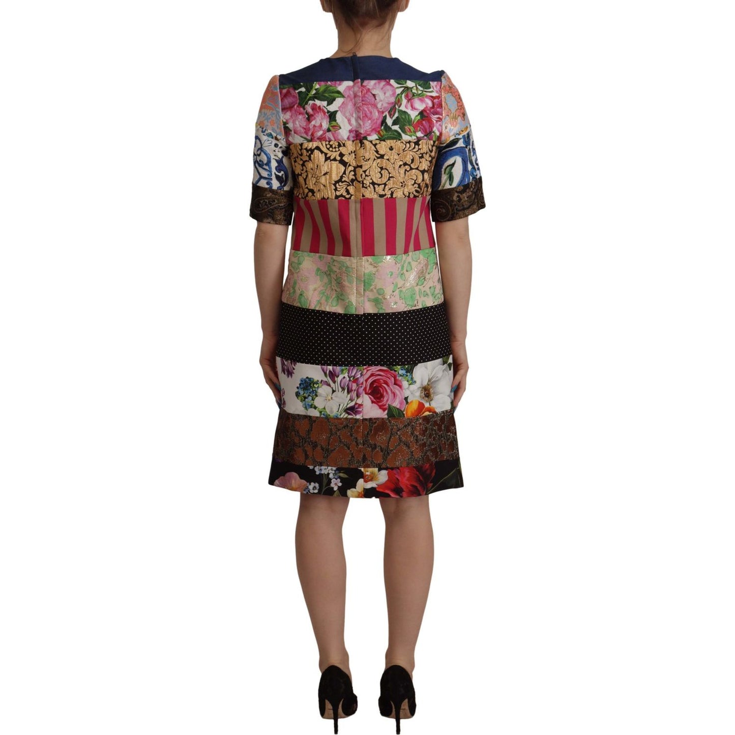 Dolce & Gabbana Multicolor Pachwork Floral Sheath Jaquard Mini Gown Dress DR28698- 36