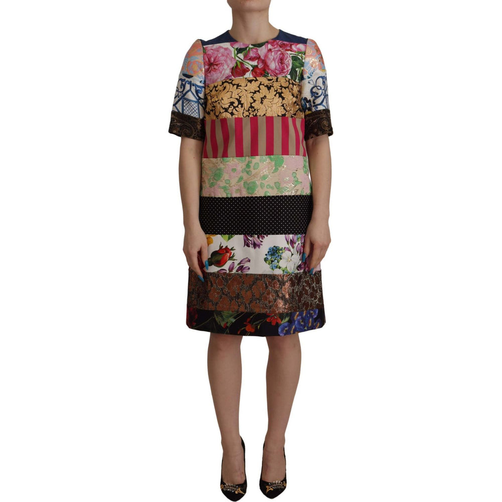 Dolce & Gabbana Multicolor Pachwork Floral Sheath Jaquard Mini Gown Dress DR28698- 36