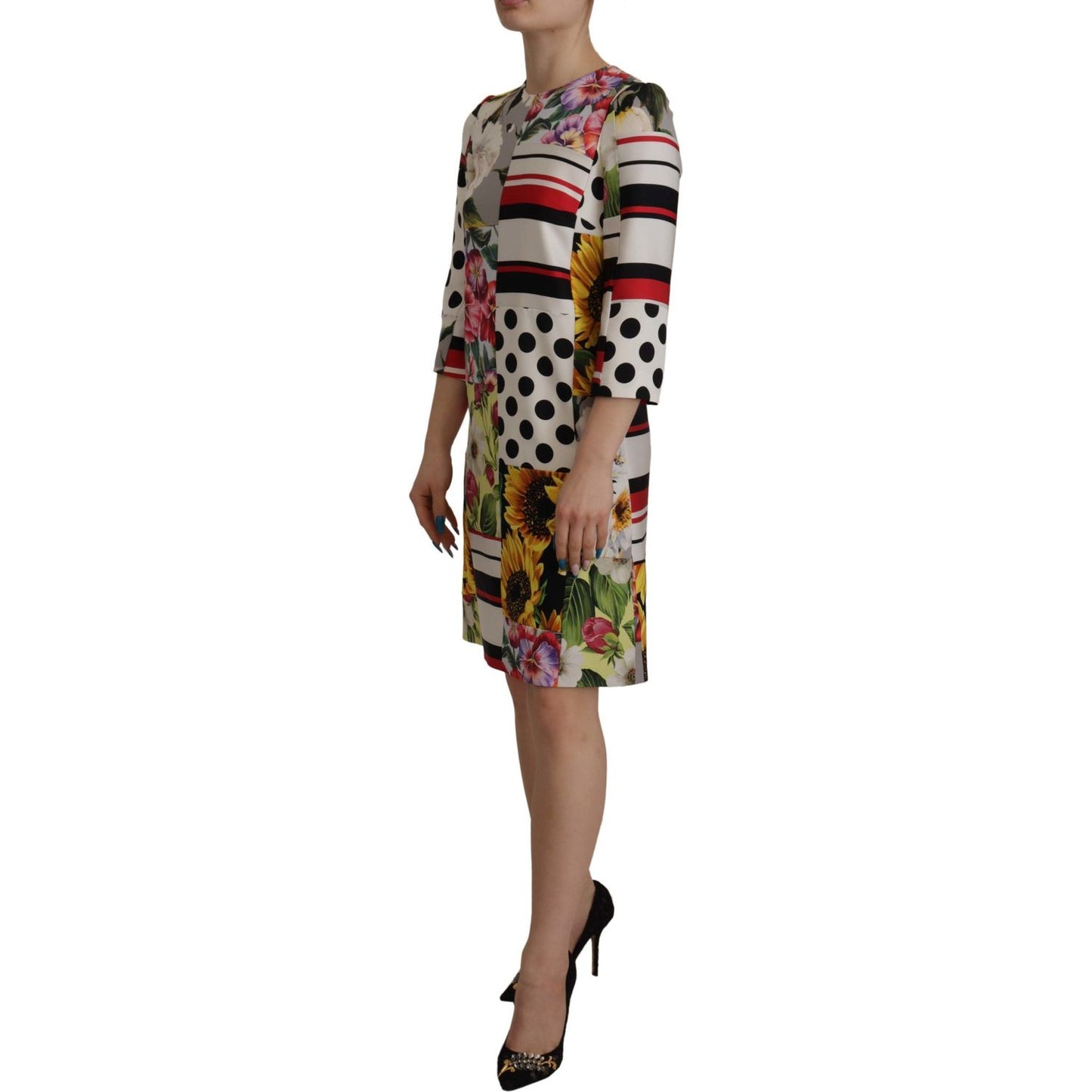 Dolce & Gabbana Multicolor Charmeuse Floral Sheath Jaquard Pachwork Dress DR28700- 36