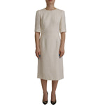 Dolce & Gabbana White Jaquard Midi Floral Sheath Brocade Dress DR28716- 38