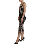 Dolce & Gabbana Multicolor Pachwork Midi Floral Silk Leopard Bodycon Dress DR28750- 40