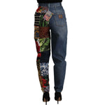 Dolce & Gabbana Blue Jeans Jacquard Majolica High Waist Pants PAN73052- 36