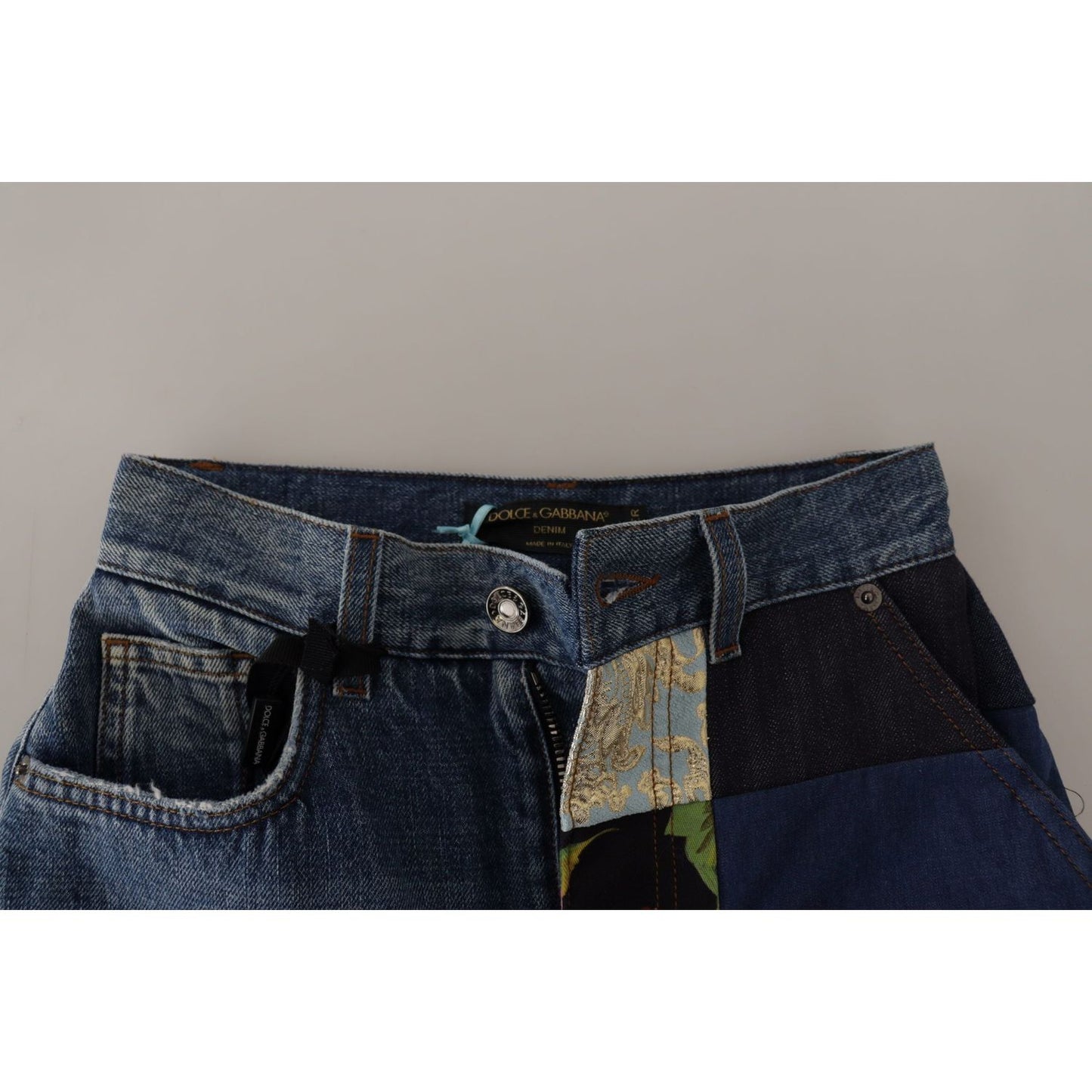 Dolce & Gabbana Blue Jeans Jacquard Majolica High Waist Pants PAN73052- 36