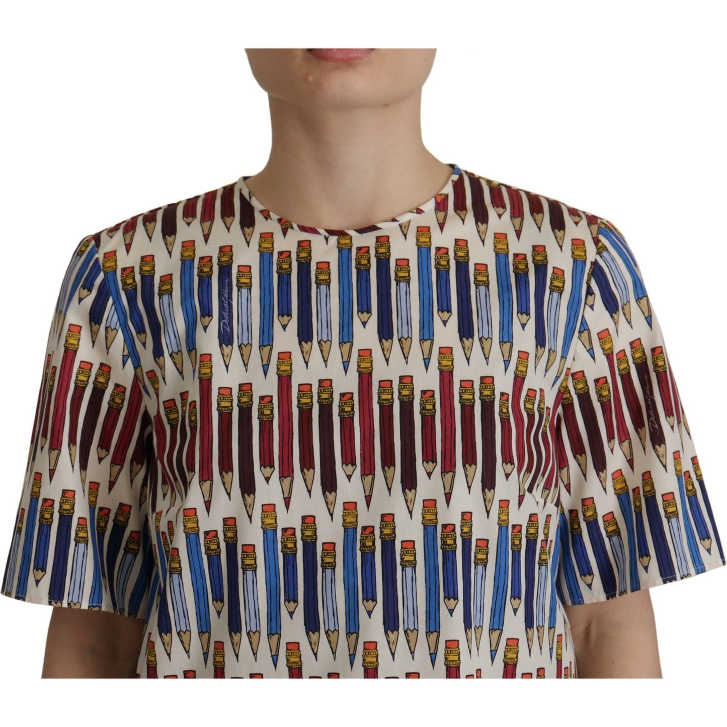Dolce & Gabbana White Pencil Print Cotton T-shirt Blouse TSH7836- 40