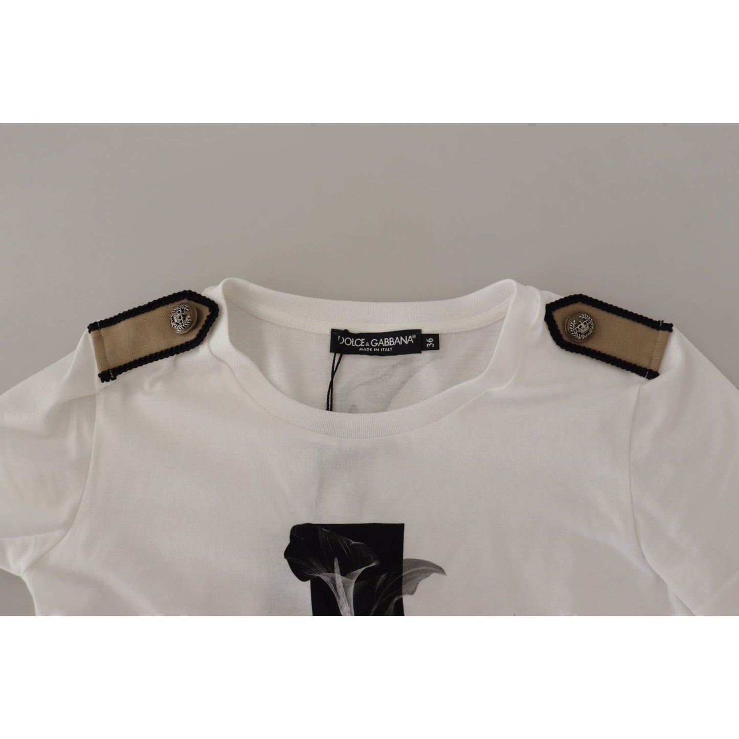 Dolce & Gabbana White Black Roses Crewneck Cotton T-shirt TSH7843- 36