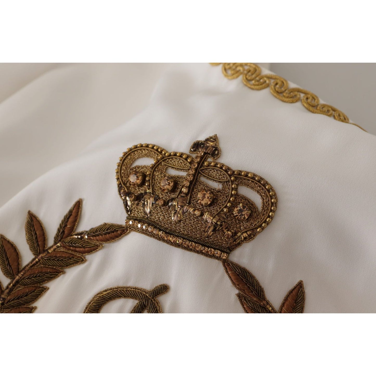 Dolce & Gabbana White Silk Gold DG Crown Crystal Blouse Top TSH7844- 36