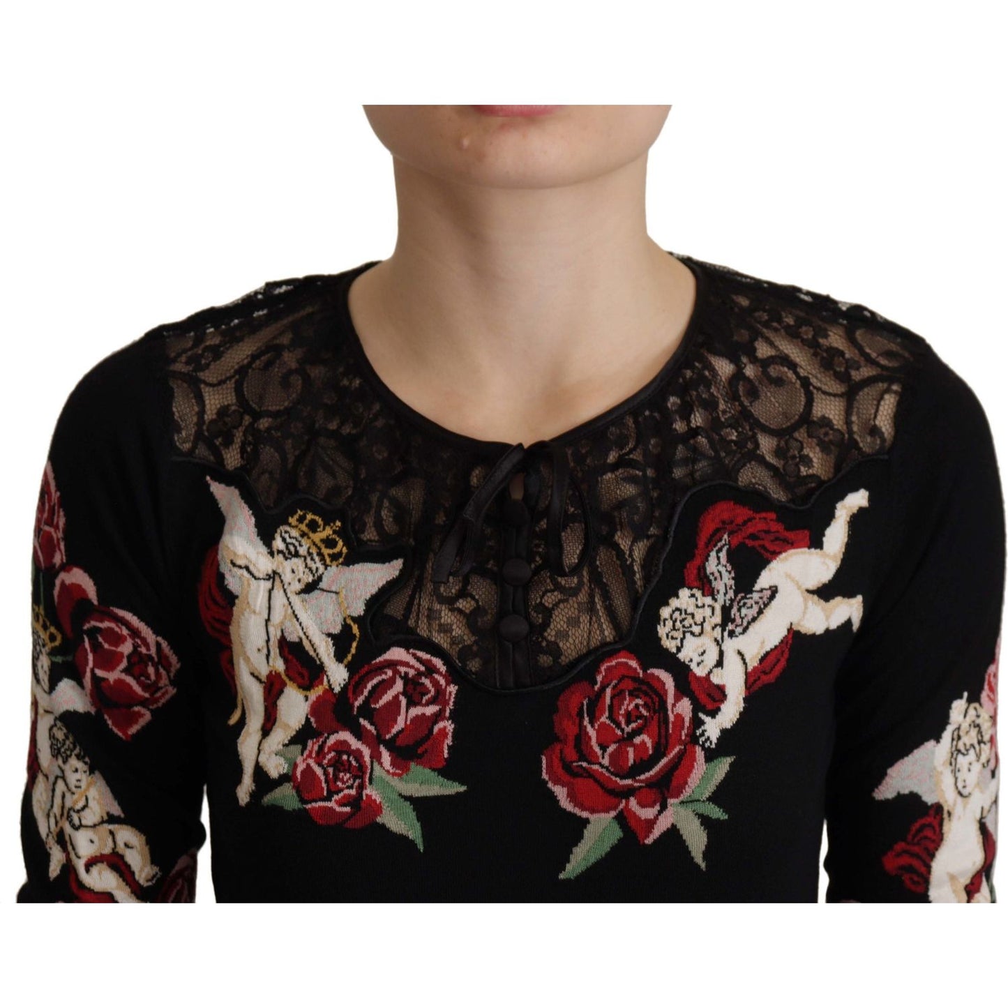 Dolce & Gabbana Black Lace Angel Roses Cardigan Sweater TSH8020- 38