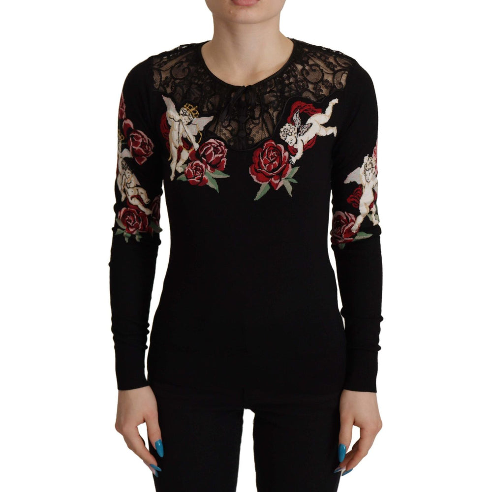 Dolce & Gabbana Black Lace Angel Roses Cardigan Sweater TSH8020- 38