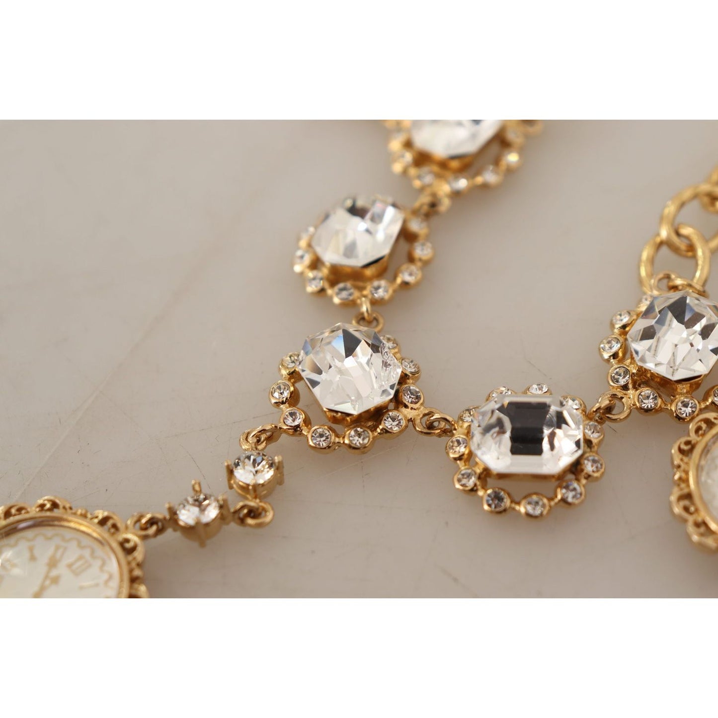 Dolce & Gabbana Gold Clock Statement Crystal Chain Necklace SMY100954