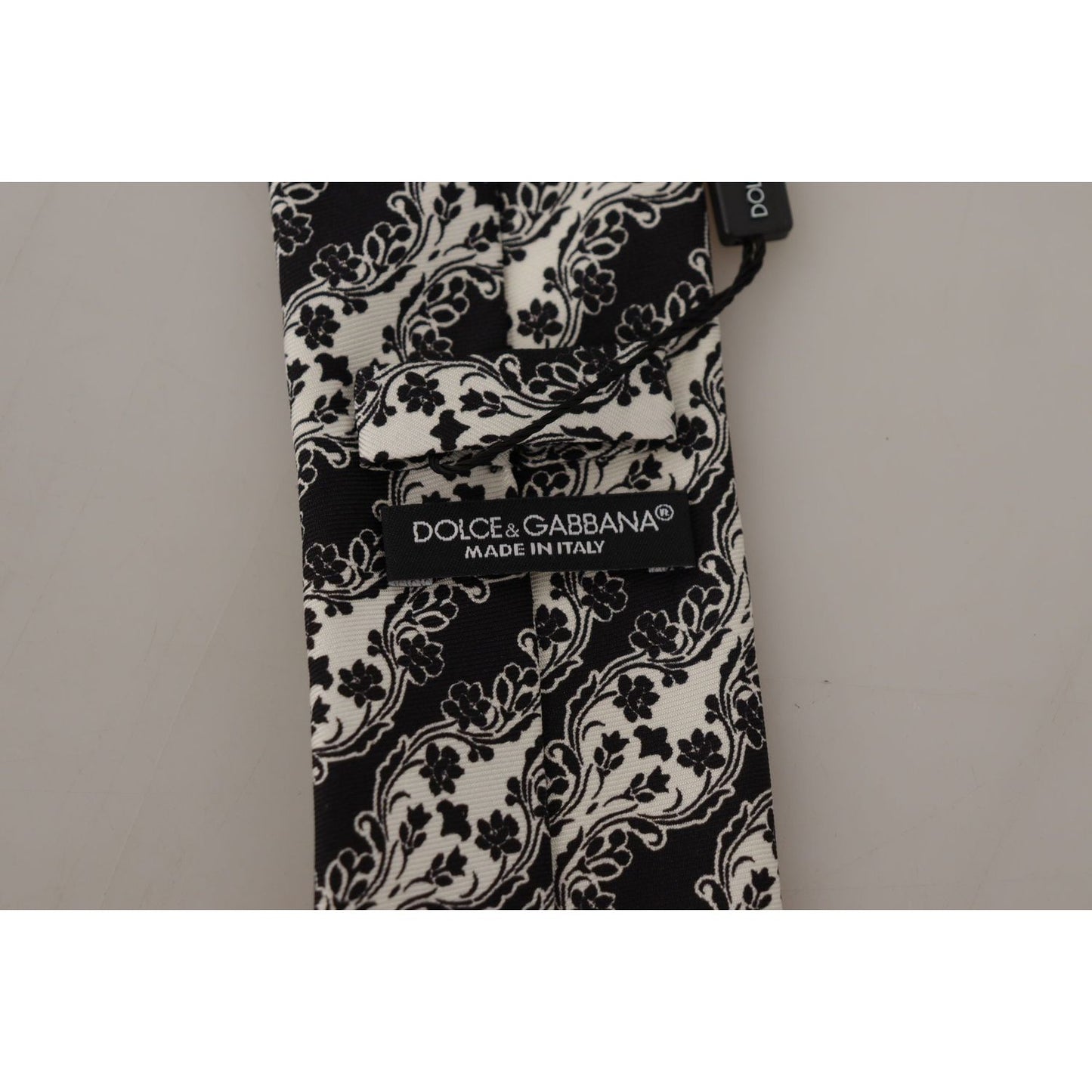 Dolce & Gabbana Black White Flower 100% Silk Print Adjustable Accessory Tie KRA3175