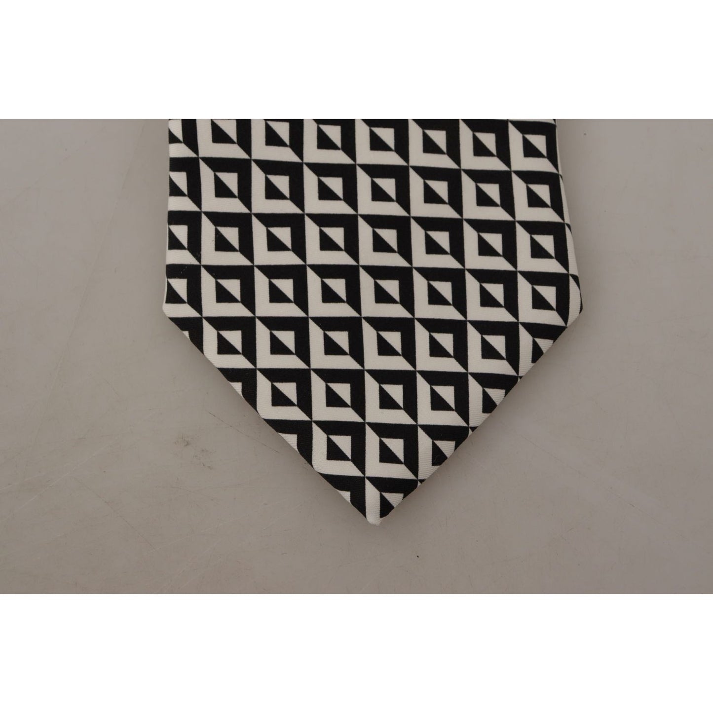 Dolce & Gabbana Black White Geometric 100% Silk Adjustable Accessory Tie KRA3194