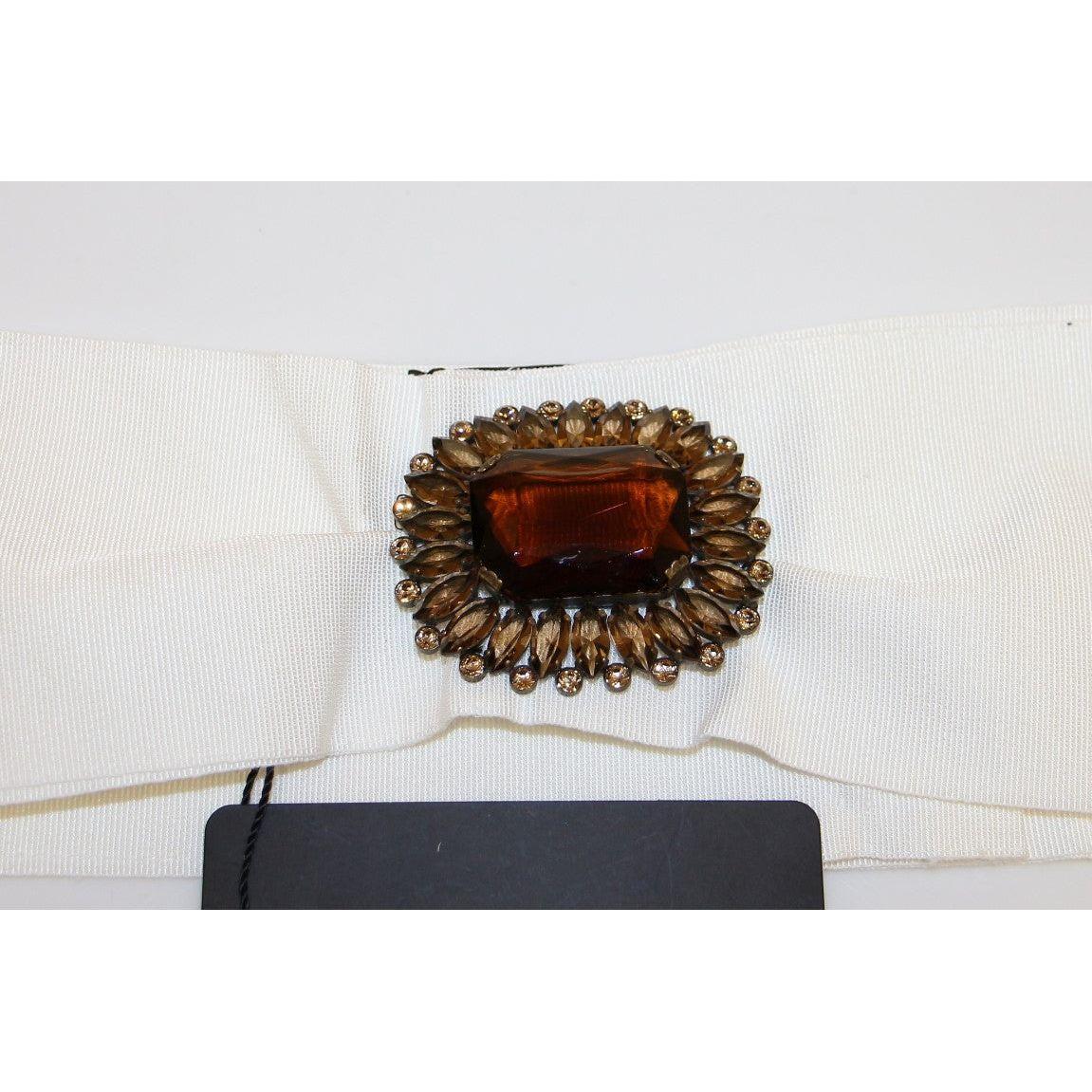 Dolce & Gabbana White Crystal Brass Wide Waist Runway Belt GRD10993-3