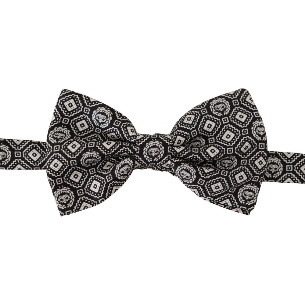 Dolce & Gabbana Black white 100% Silk Adjustable Neck Papillon Tie FT3574