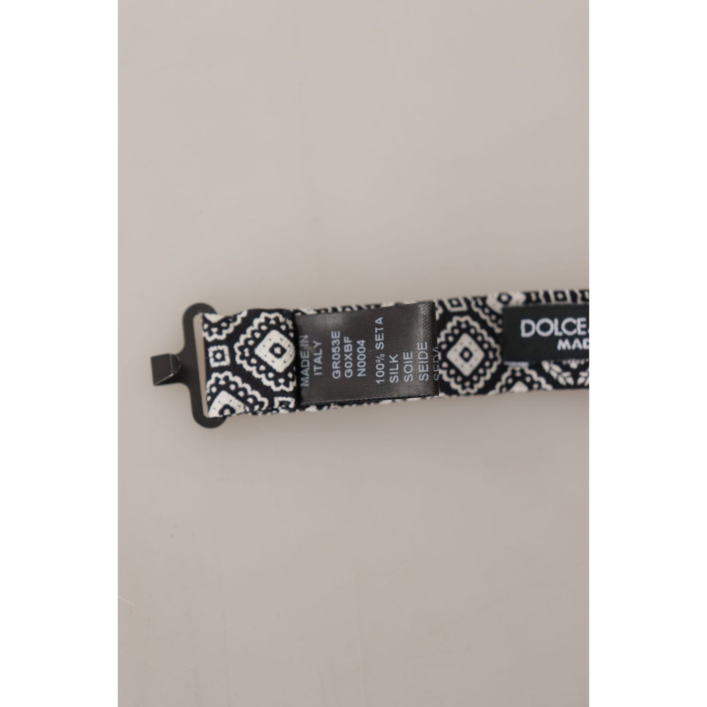 Dolce & Gabbana Black white 100% Silk Adjustable Neck Papillon Tie FT3574