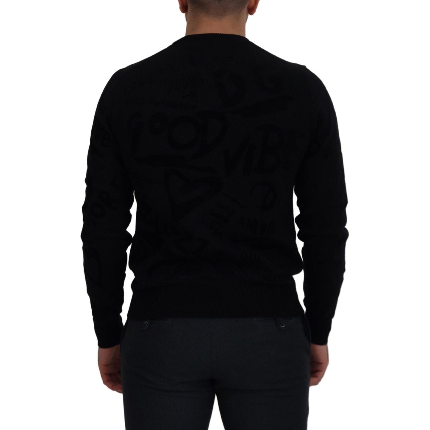 Dolce & Gabbana Black Wool Logo Pattern Crewneck Pullover Sweater TSH83110- 44