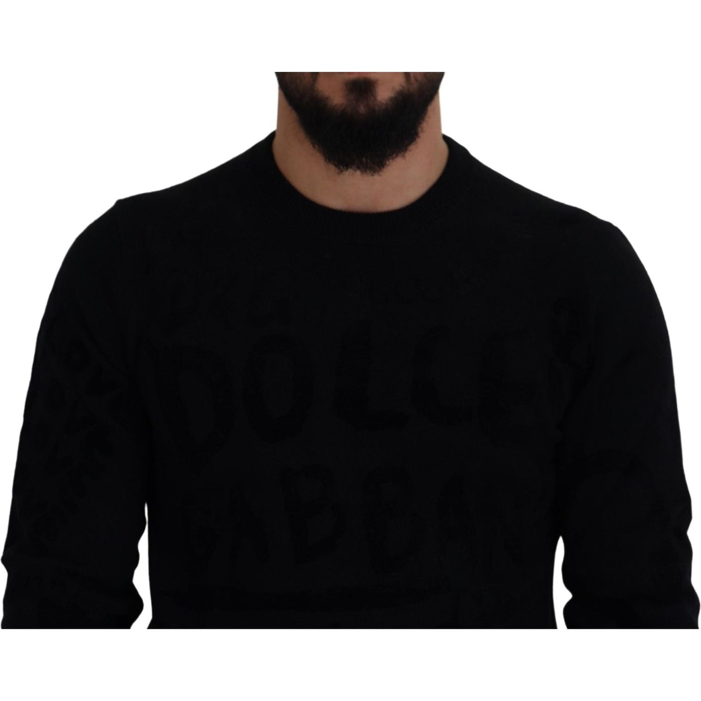 Dolce & Gabbana Black Wool Logo Pattern Crewneck Pullover Sweater TSH83110- 44