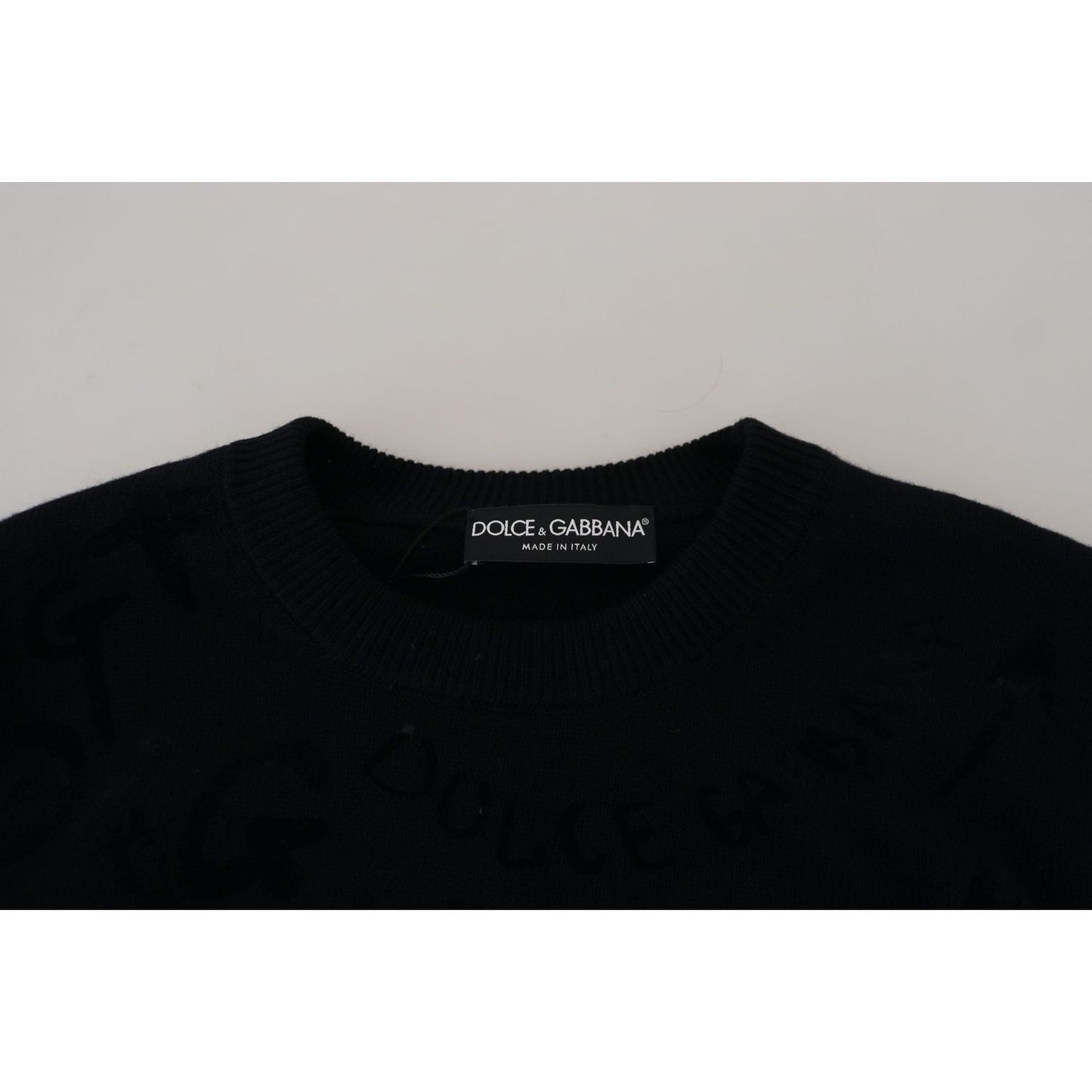 Dolce & Gabbana Black Wool Logo Pattern Crewneck Pullover Sweater TSH83110- 44