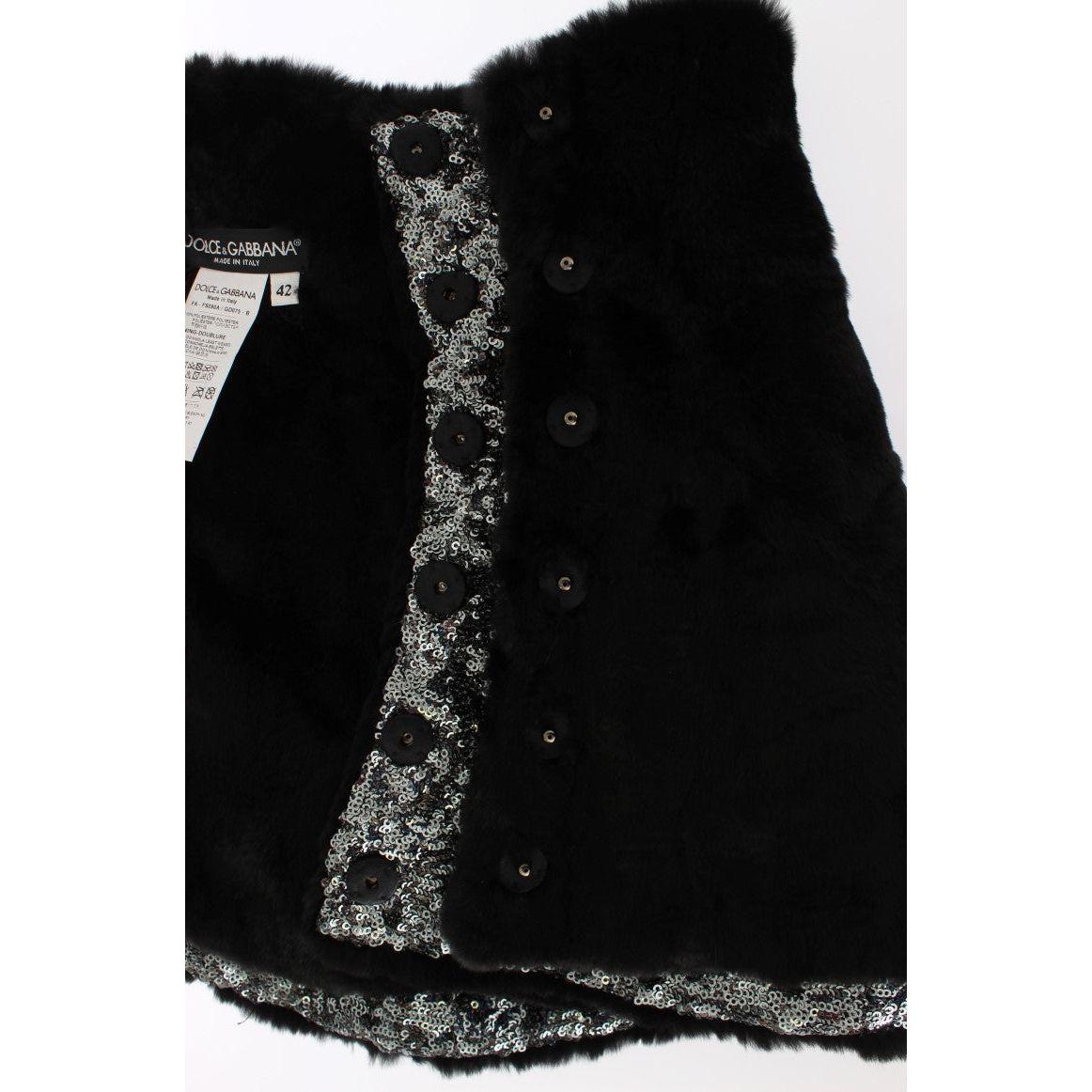 Dolce & Gabbana Silver Sequined Floral Weasel Fur Shoulder Scarf Wrap MS780-3