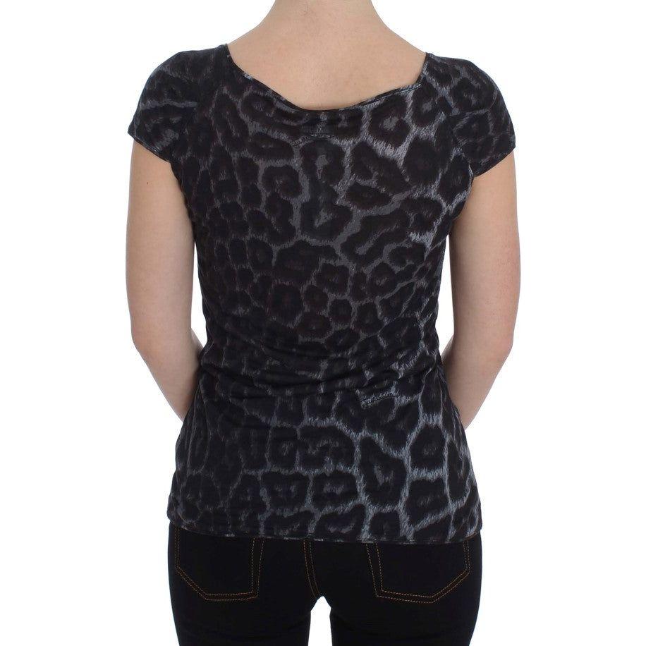 Cavalli Gray Leopard Modal T-Shirt Blouse Top SIG32481-2