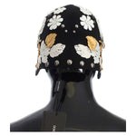 Dolce & Gabbana Black Wool White Floral Gold Leaf Hat MS838