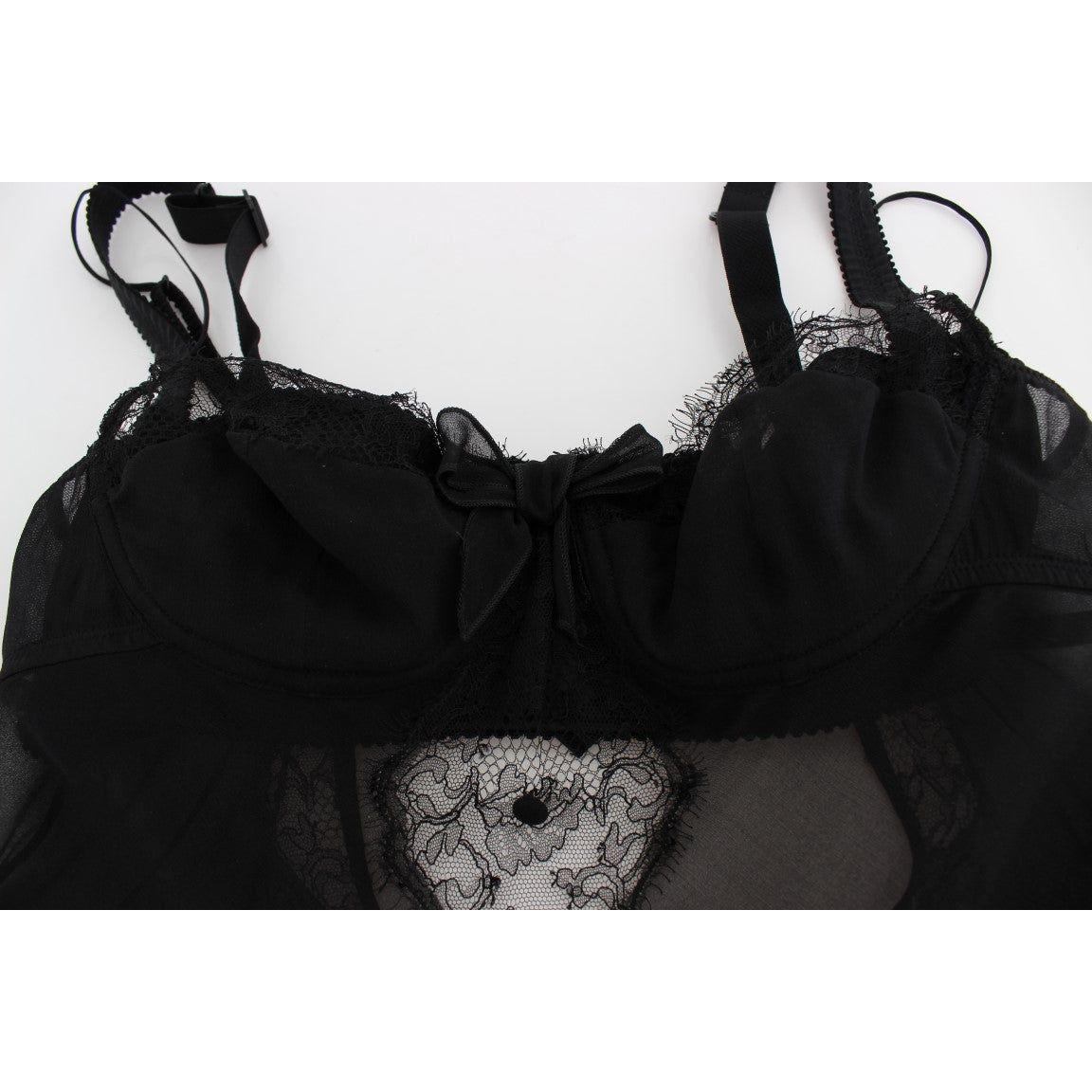 Dolce & Gabbana Black Silk Floral Lace Lingerie Top SIG30814-1