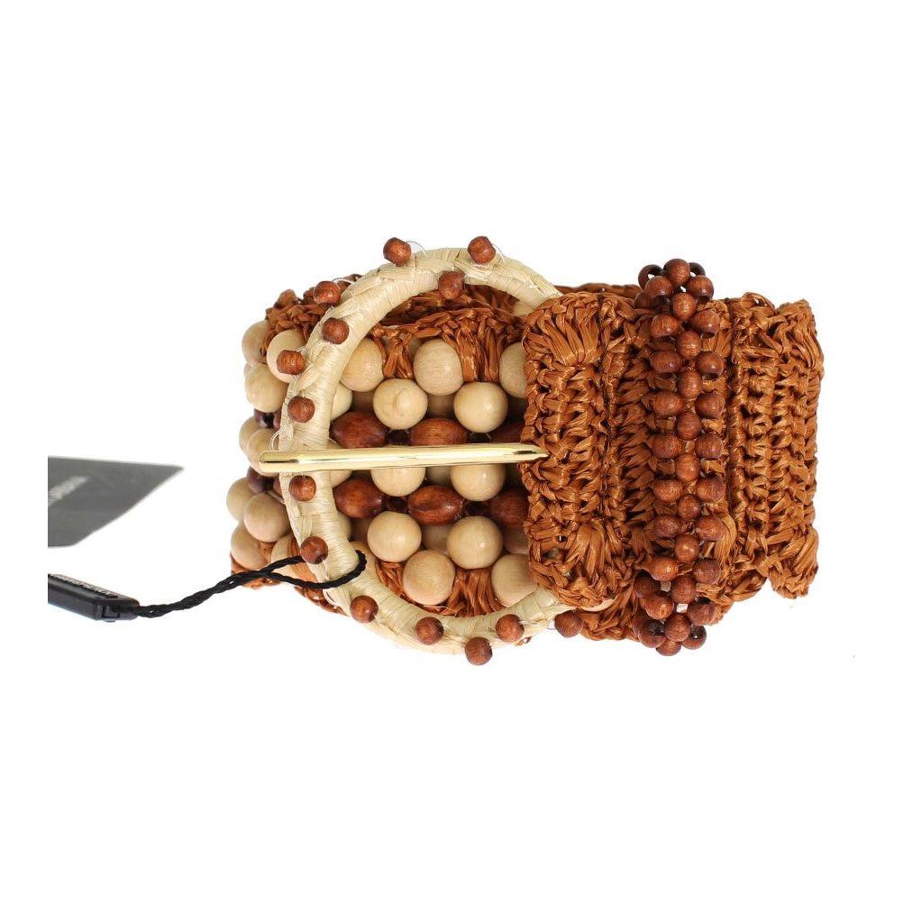 Dolce & Gabbana Brown Raffia Wood Beaded Wide Waist Belt SIG32606-1