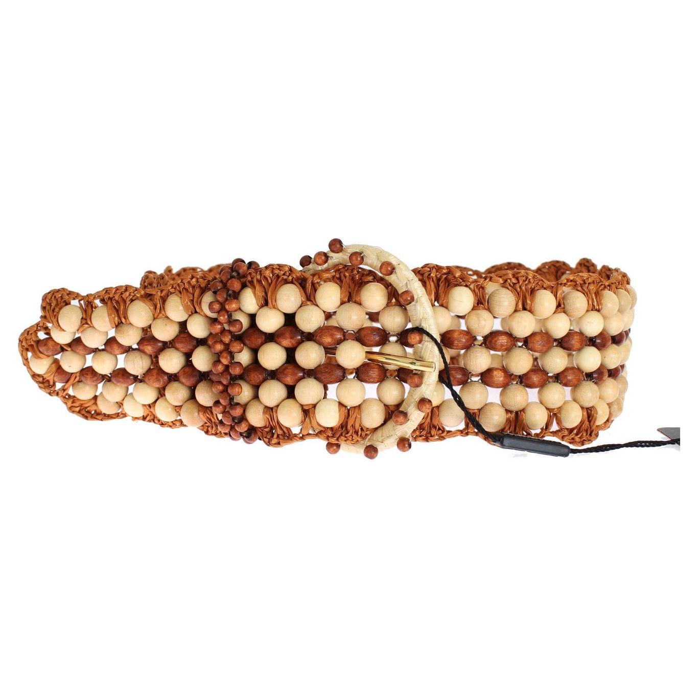 Dolce & Gabbana Brown Raffia Wood Beaded Wide Waist Belt SIG32606-1