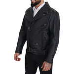 Dolce & Gabbana Black Leather Biker Coat Zipper Jacket JKT3334- 46