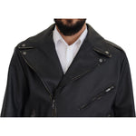 Dolce & Gabbana Black Leather Biker Coat Zipper Jacket JKT3334- 46