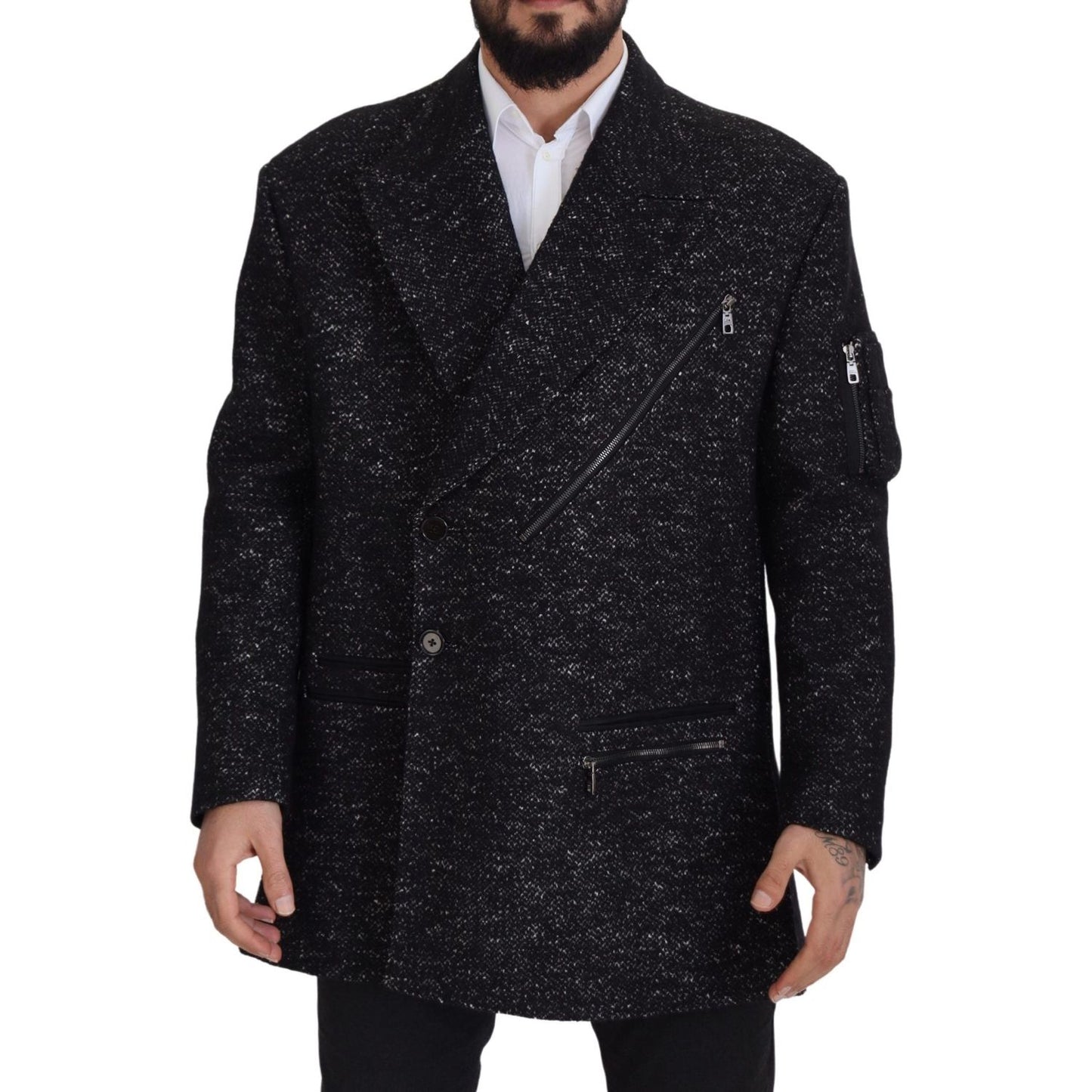Dolce & Gabbana Black Wool Double Breasted Coat Men Jacket JKT3342- 52