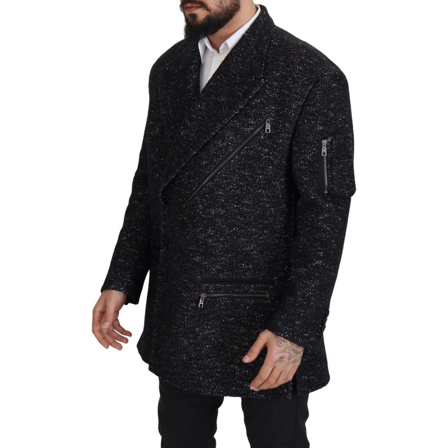 Dolce & Gabbana Black Wool Double Breasted Coat Men Jacket JKT3342- 52