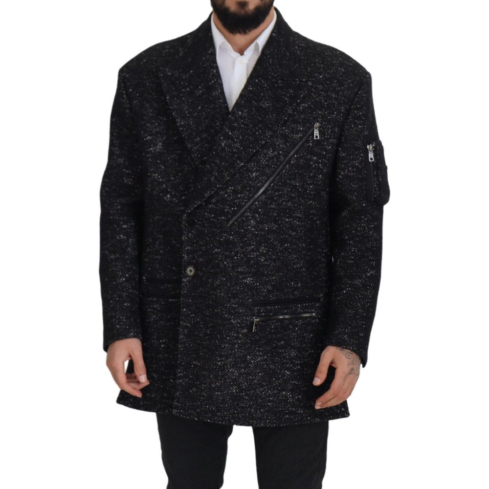 Dolce & Gabbana Black Wool Double Breasted Coat Men Jacket JKT3342- 52
