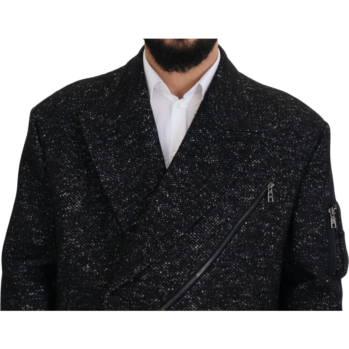 Dolce & Gabbana Black Wool Double Breasted Coat Men Jacket JKT3342- 52