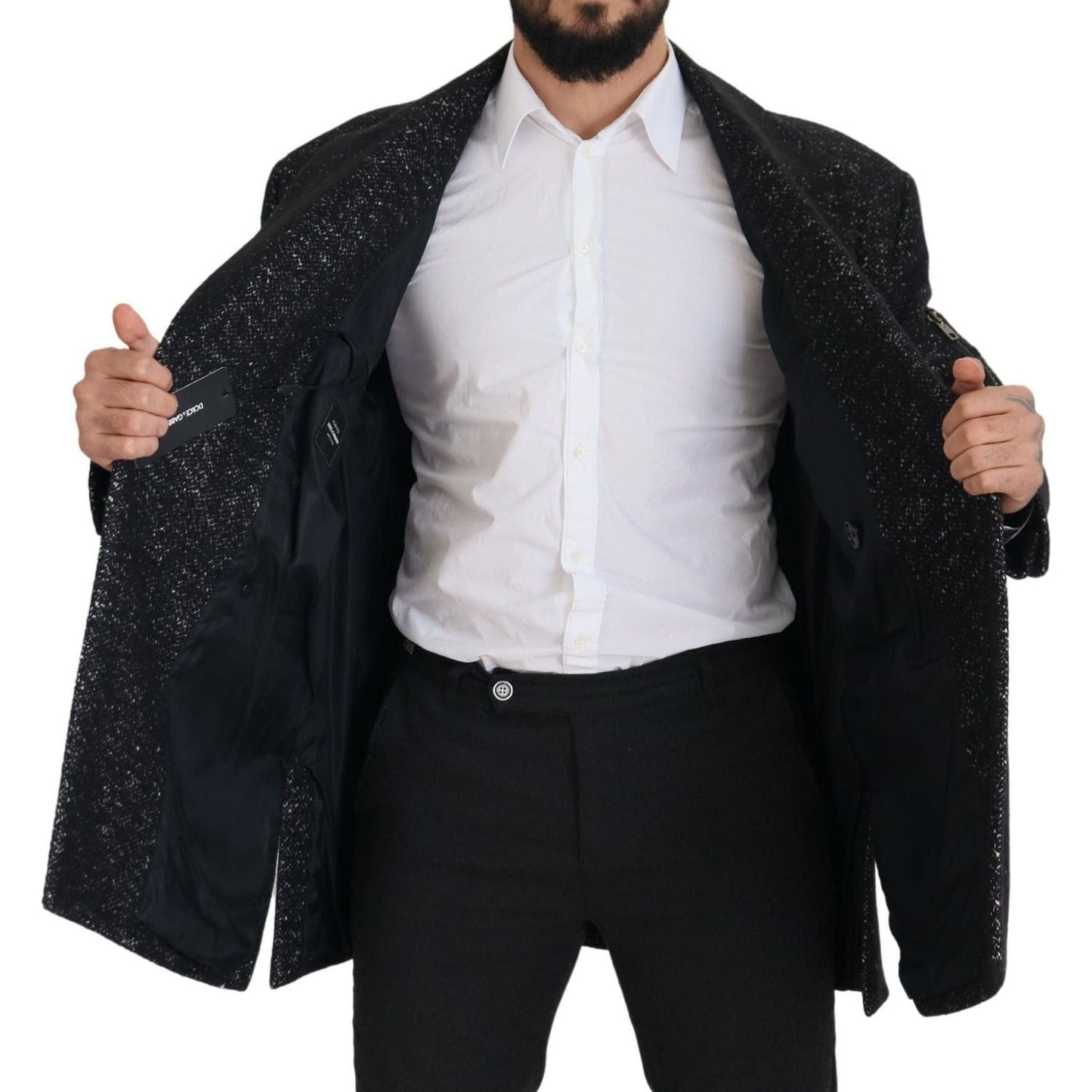 Dolce & Gabbana Black Wool Double Breasted Coat Men Jacket JKT3342- 52