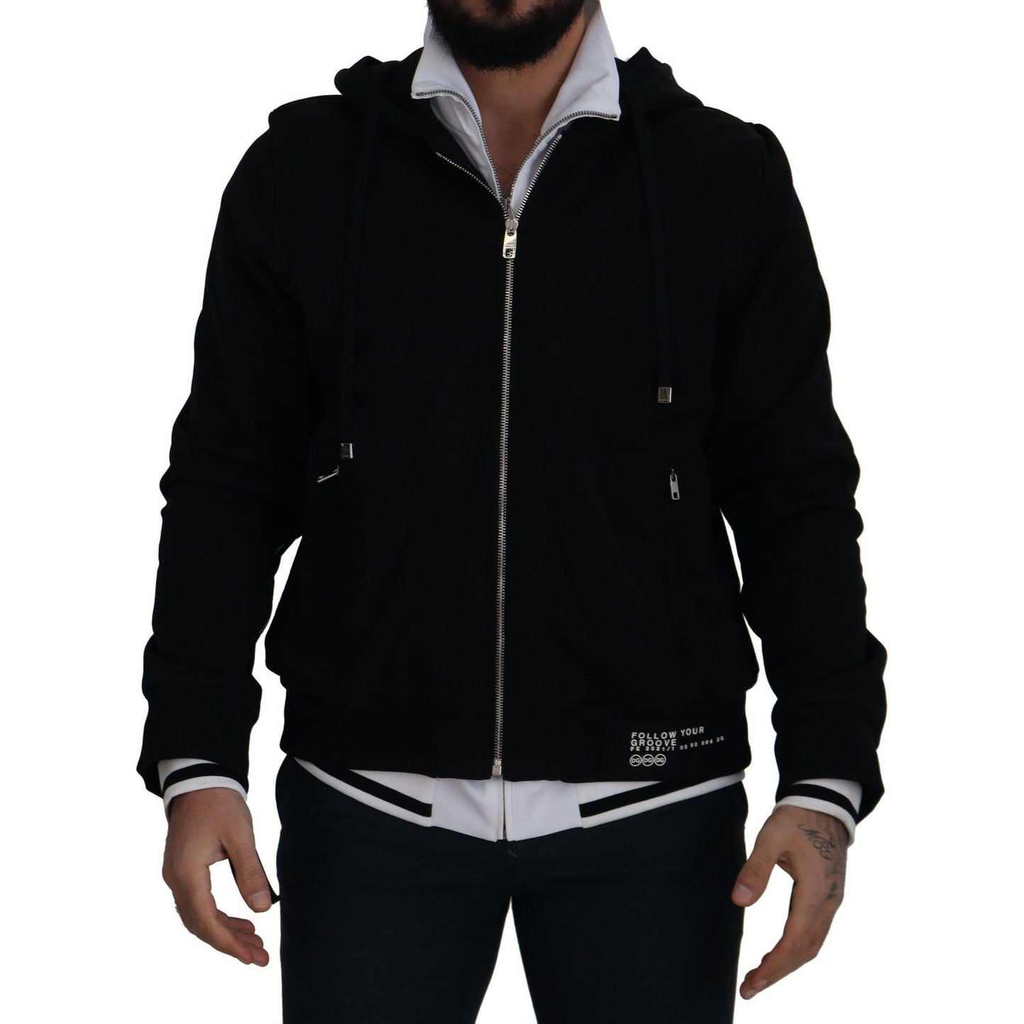 Dolce & Gabbana Black Polyester Hooded Full Zip Jacket JKT3353- 54