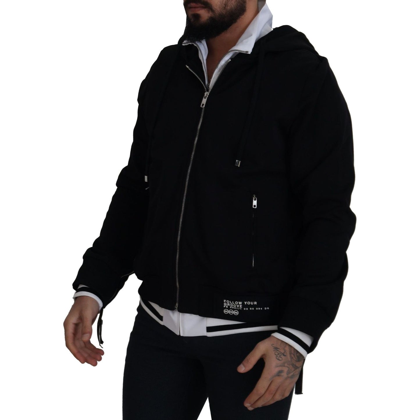Dolce & Gabbana Black Polyester Hooded Full Zip Jacket JKT3353- 54