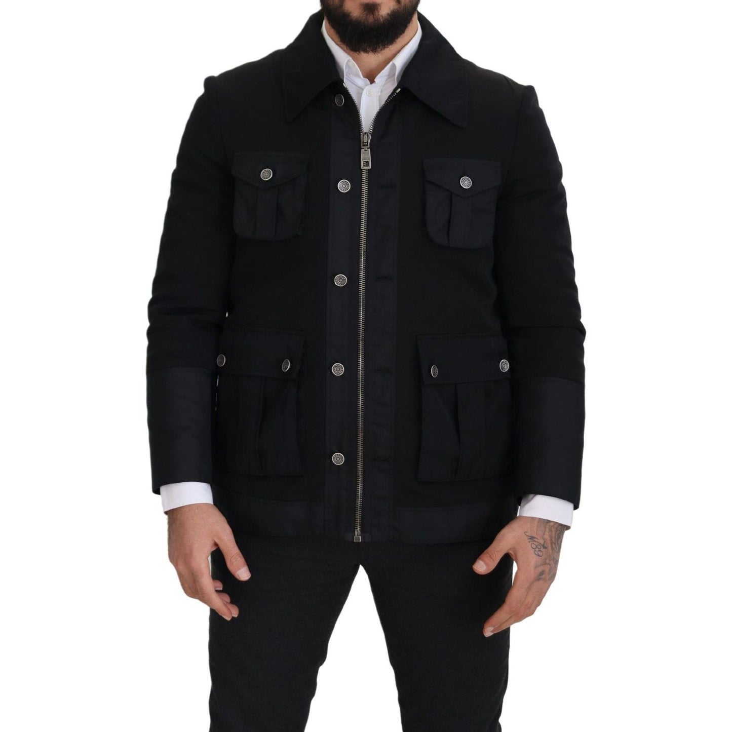Dolce & Gabbana Black Wool Collared Full Zip Jacket JKT3356- 52