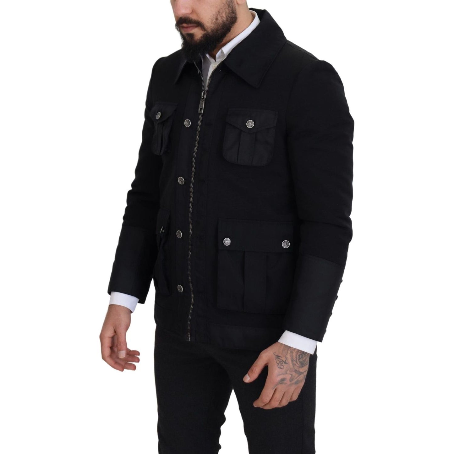 Dolce & Gabbana Black Wool Collared Full Zip Jacket JKT3356- 52