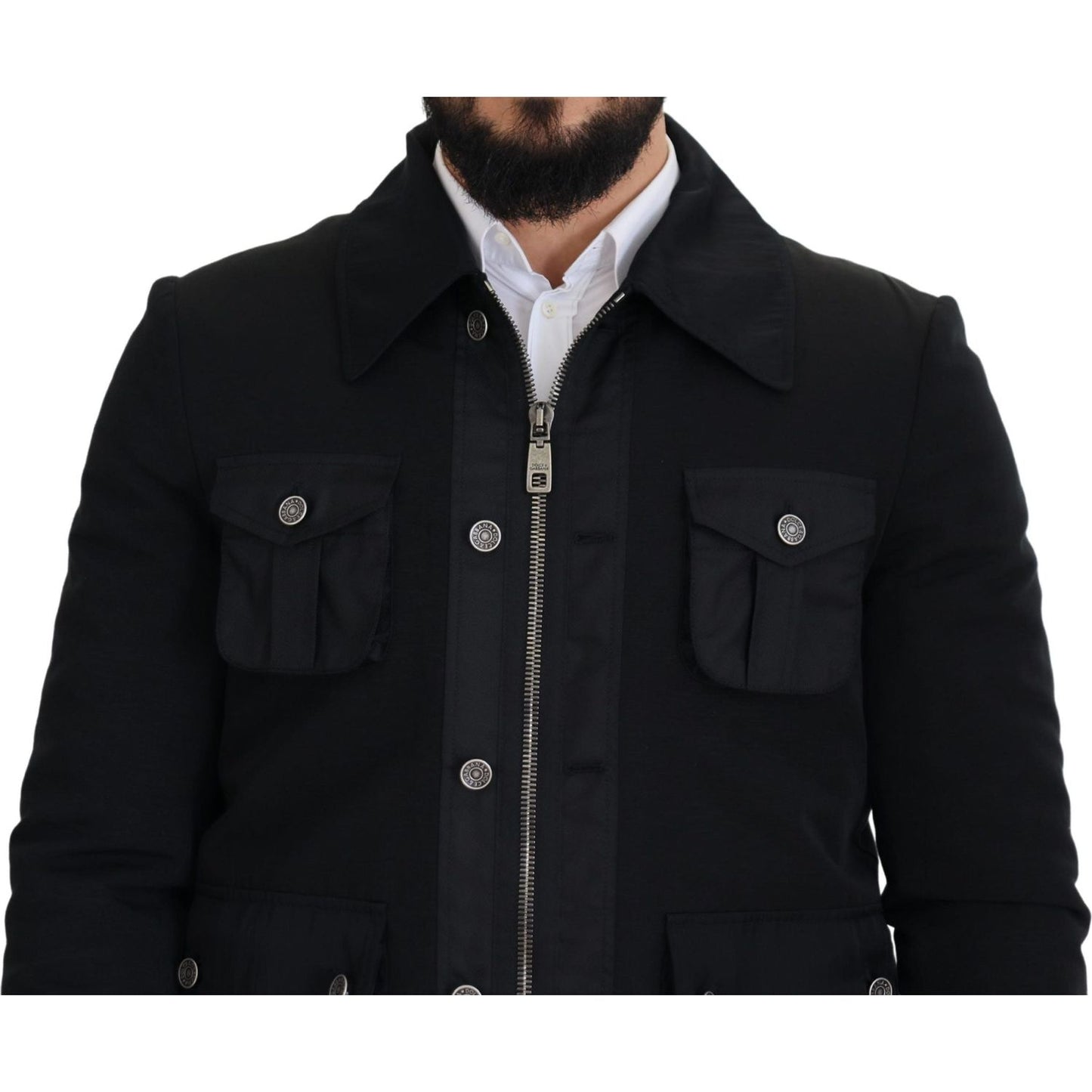Dolce & Gabbana Black Wool Collared Full Zip Jacket JKT3356- 52