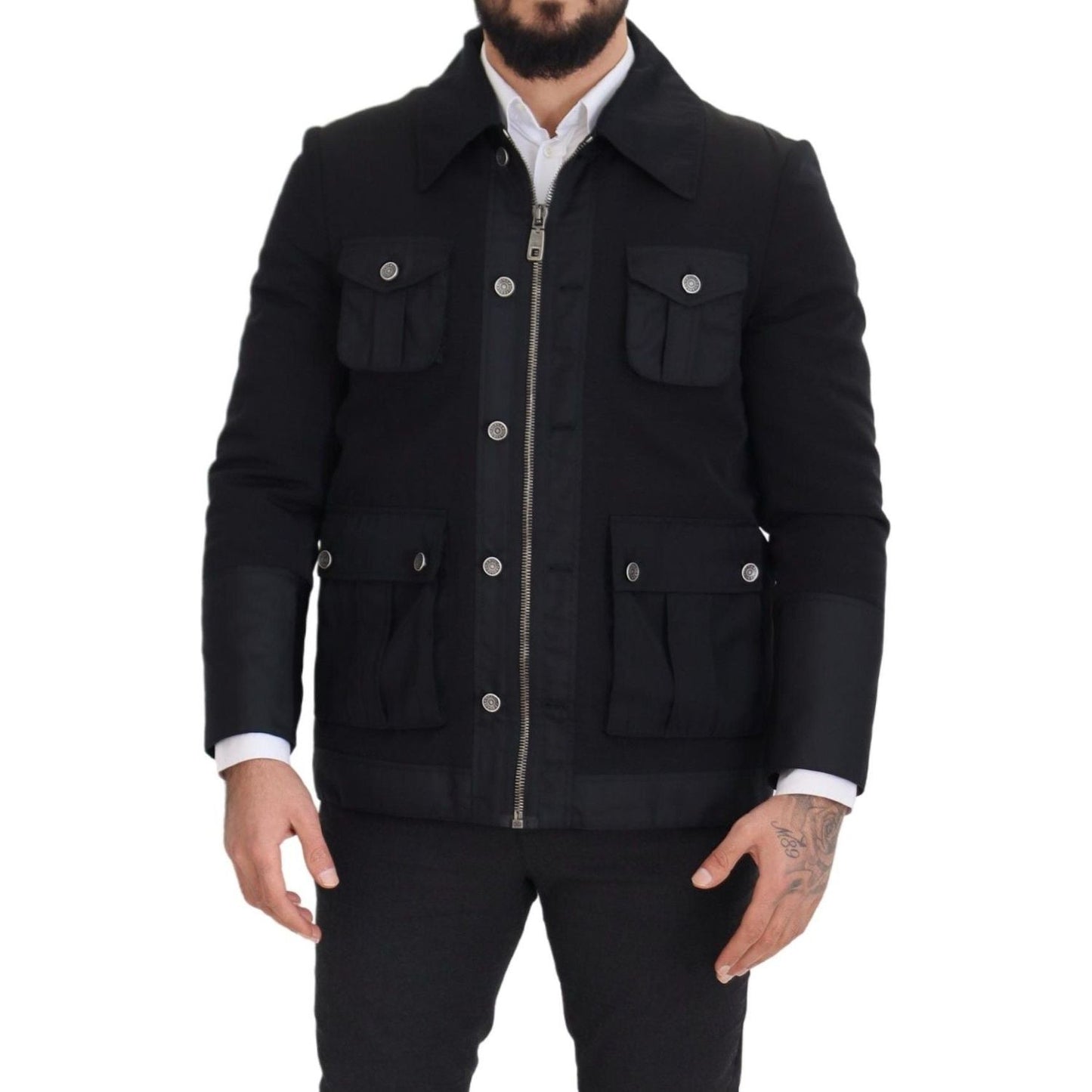 Dolce & Gabbana Black Wool Collared Full Zip Jacket JKT3356- 52